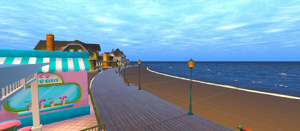 The boardwalk and rising sea in the Unity editor